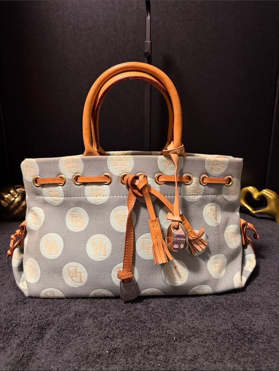 Dooney & Bourke Handbags - Dooney & Bourke Light Blue Canvas Satchel with Tan Leather Trim